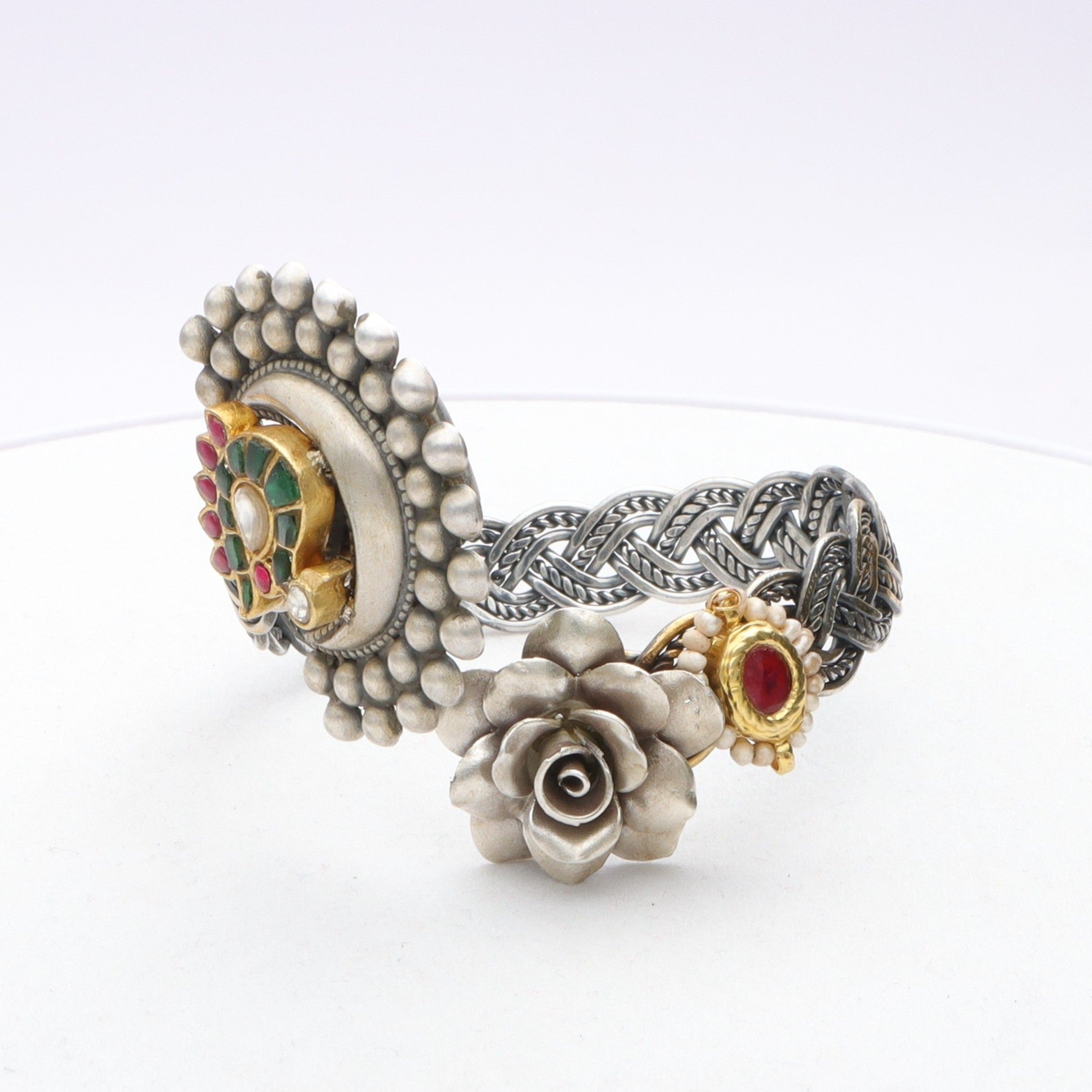Silver Peacock & Rose Bracelet