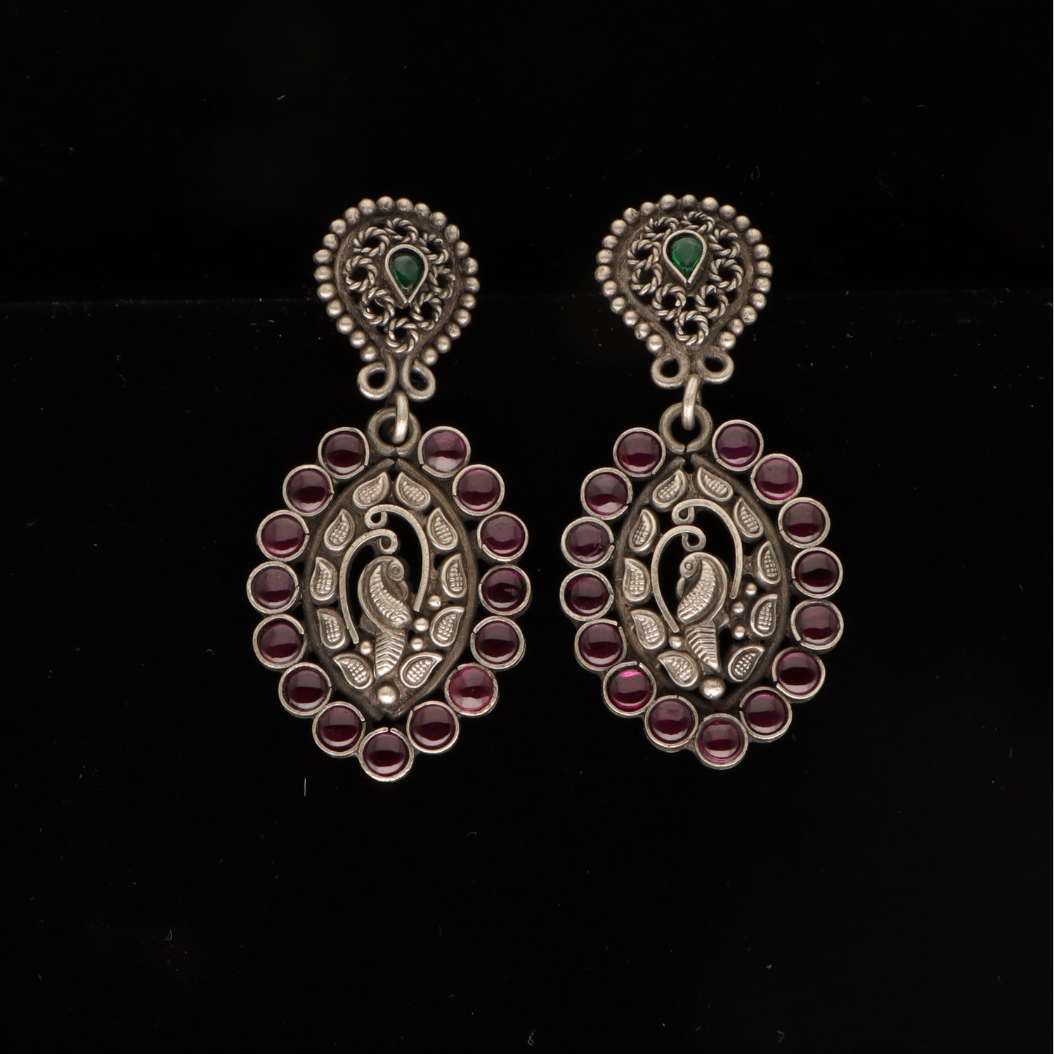 Silver Peacock Drop Earring