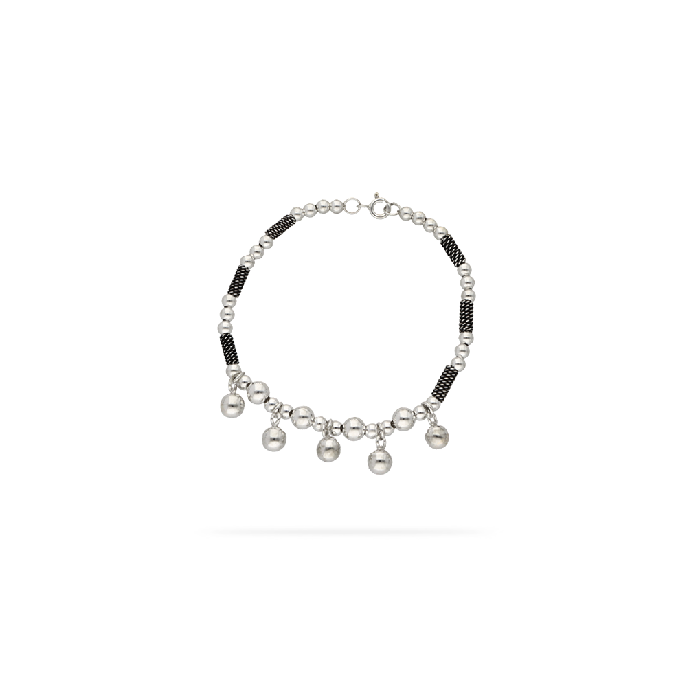 Metal ball inspired silver bracelet with dangling charms