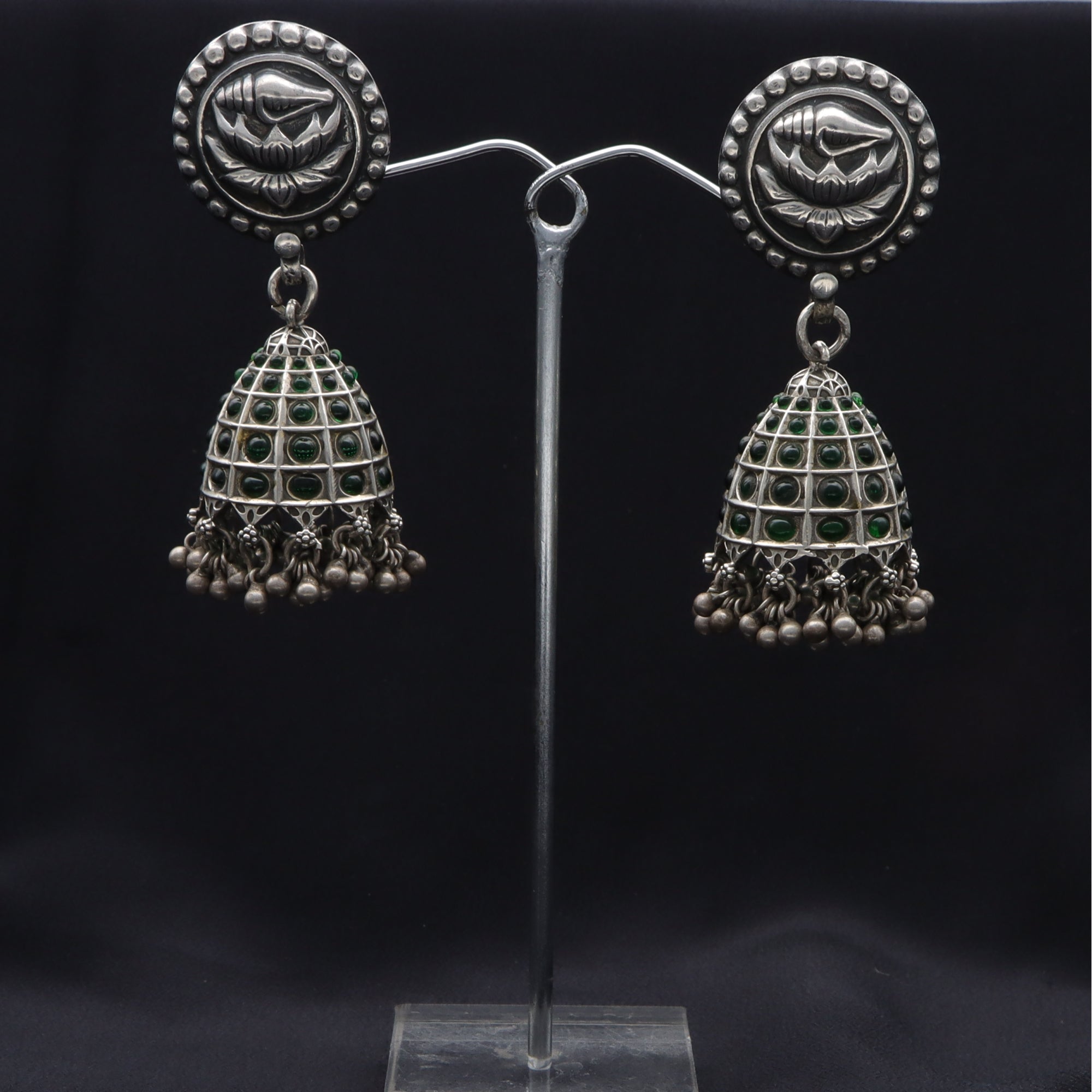 Silver Antique stone studded Jhumka