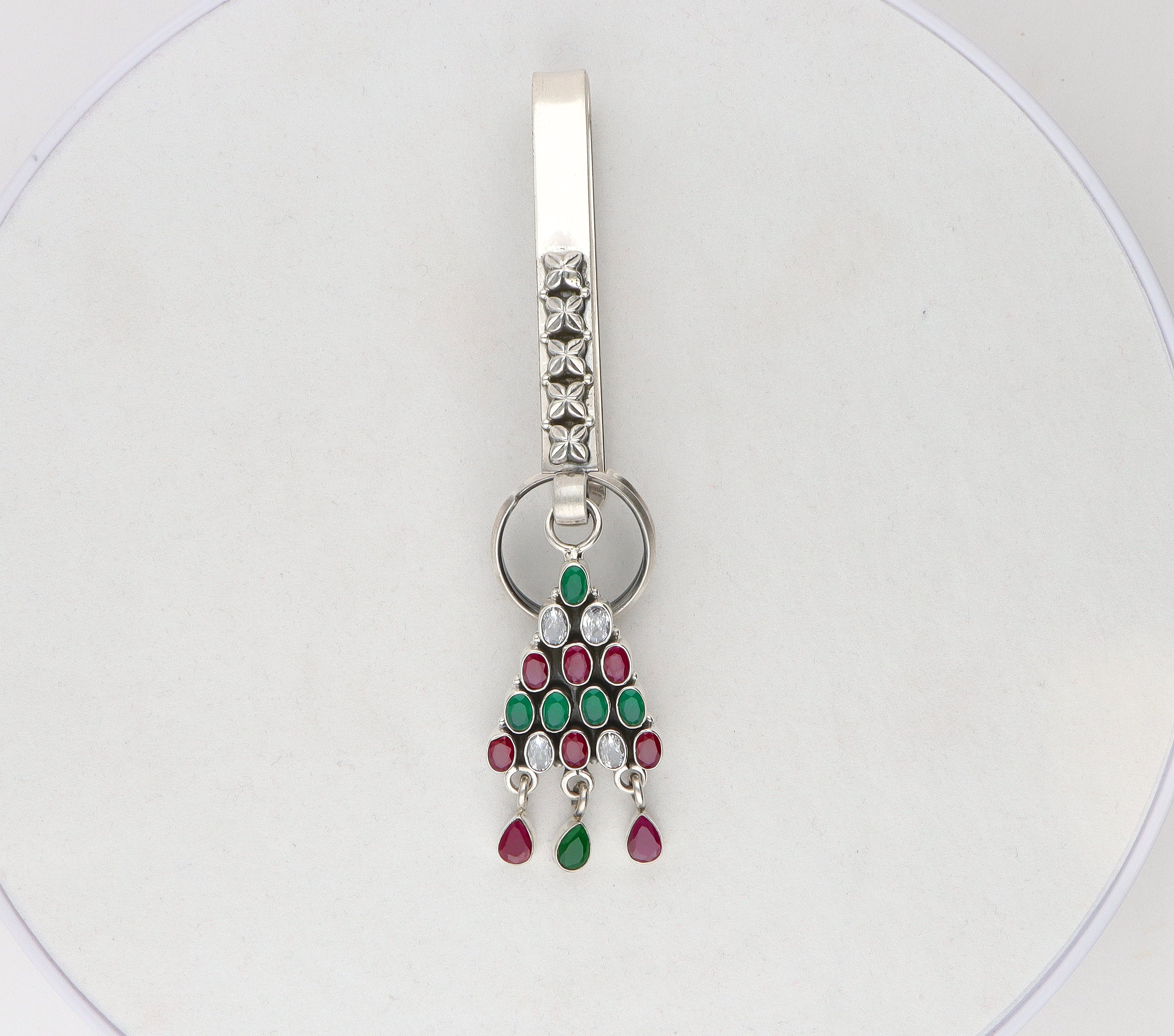 Silver Kundan Pyramid Shape keychain