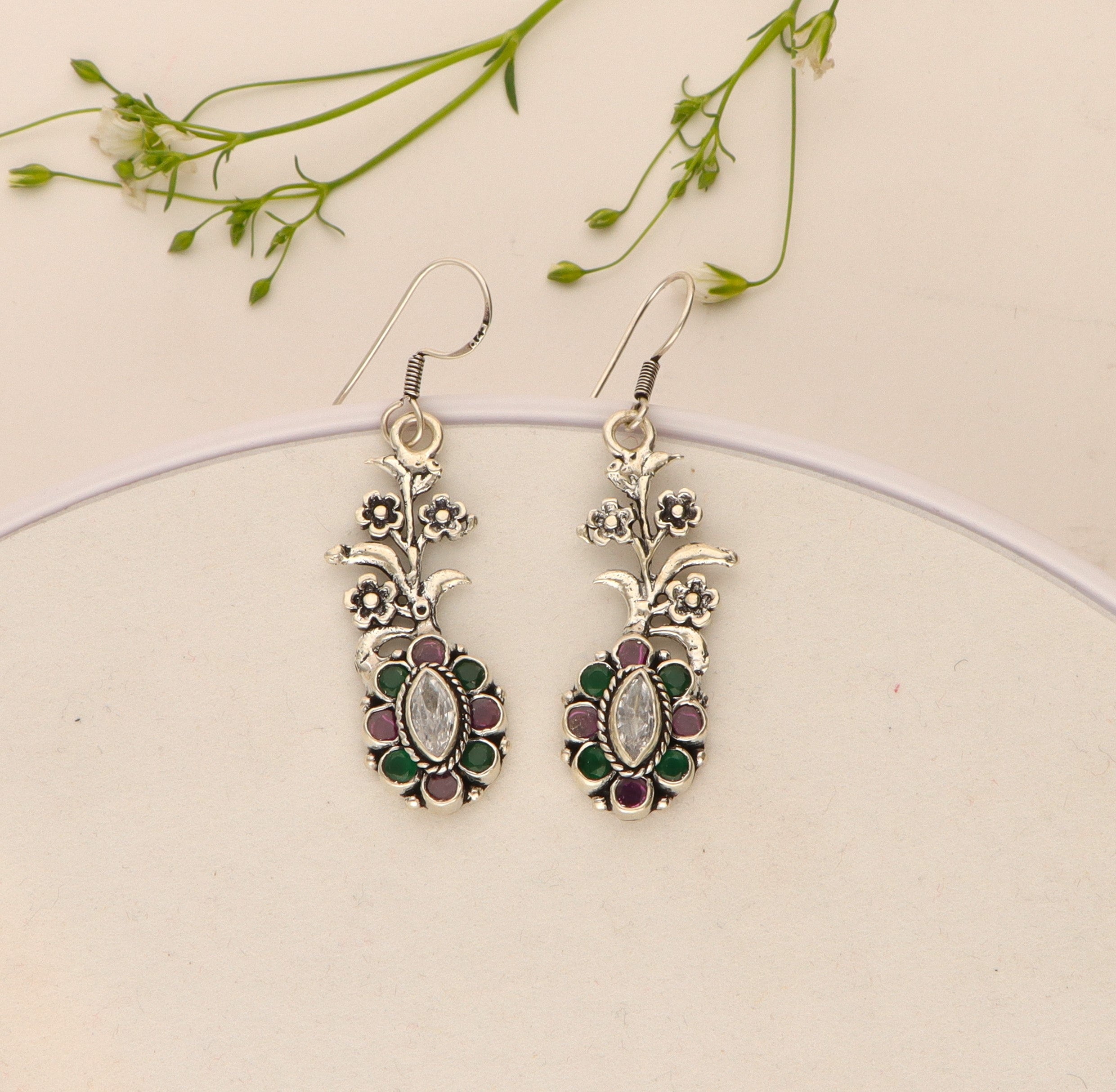 Silver Antique Kundan Earrings