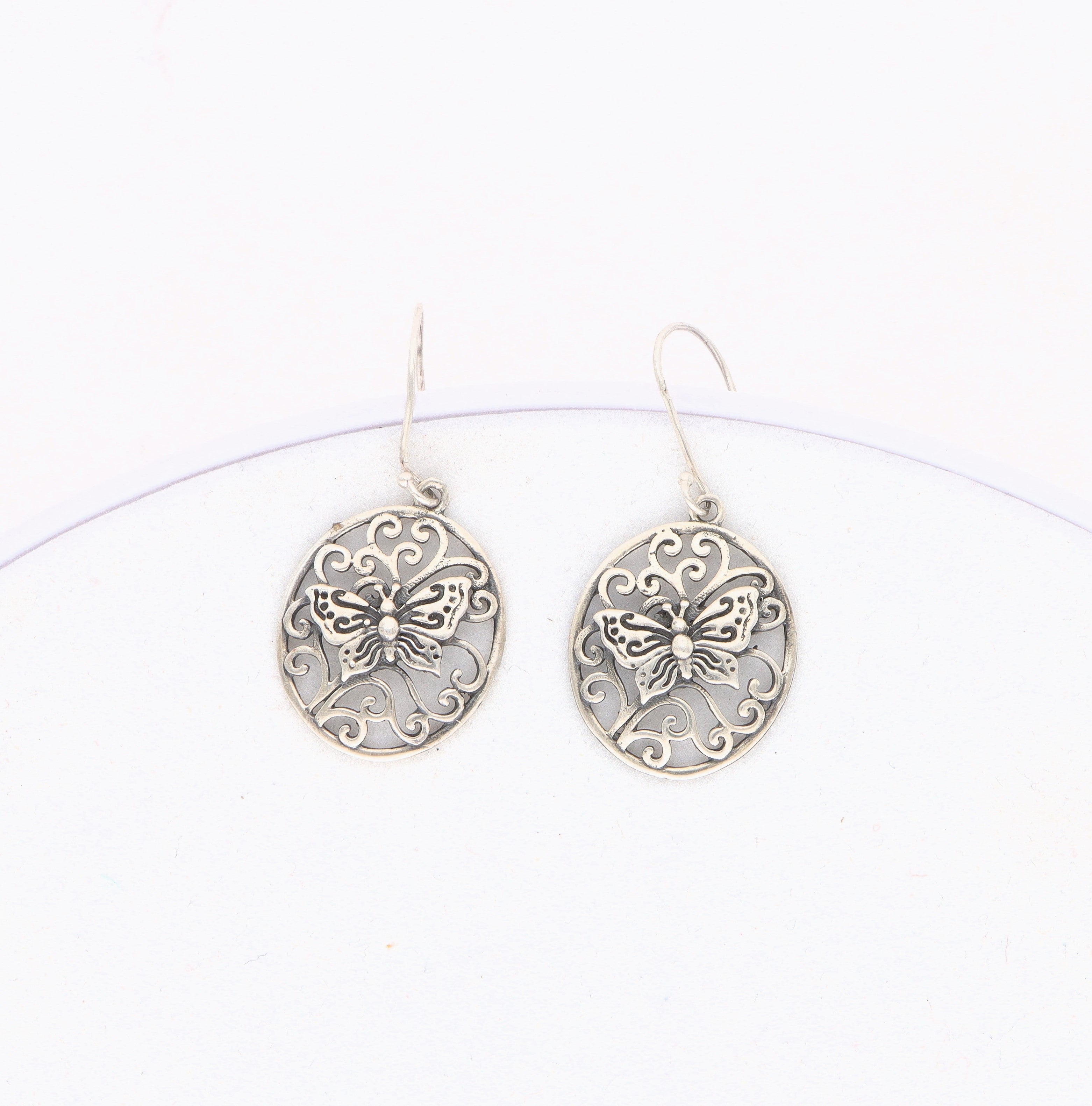 Silver Butterfly Antique Earrings