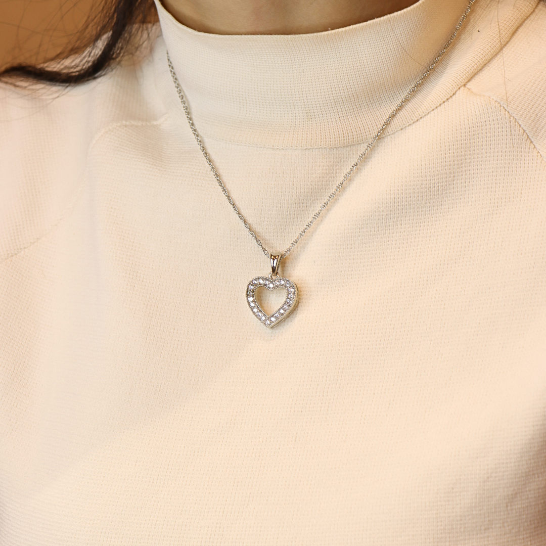 Zircon  Studded Heart Silver Necklace