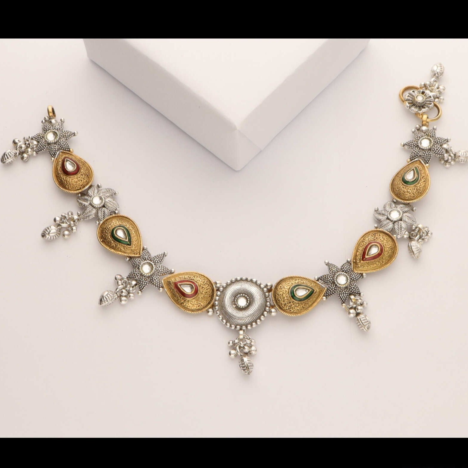 Decorative payal with gold and silver elements, crafted with pure silver