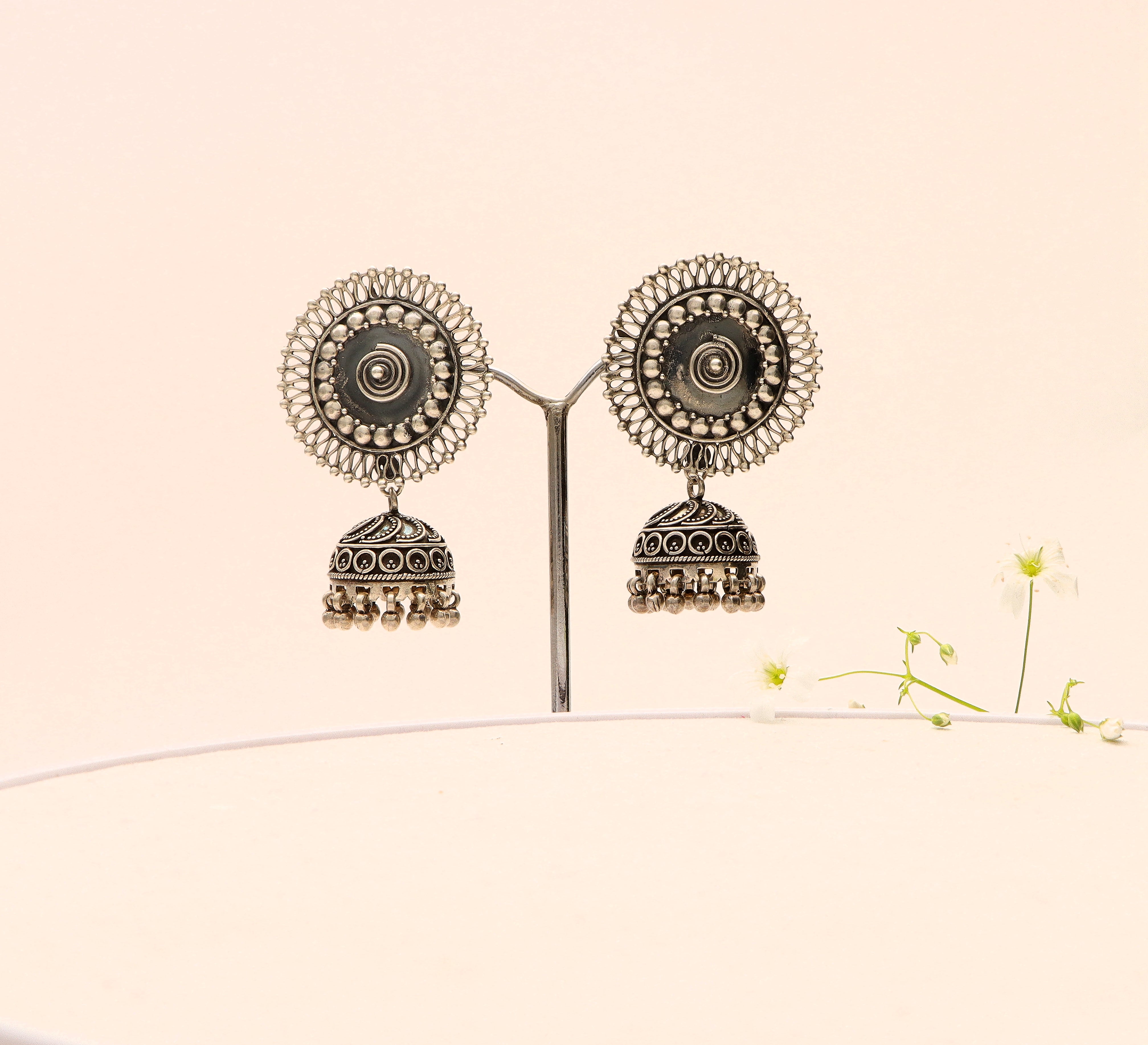 Chakri Silver Jhumki Earrings