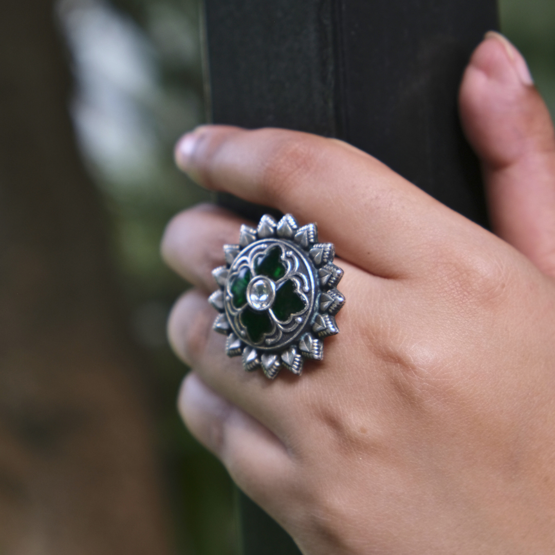 Silver Antique Sunflower Ring