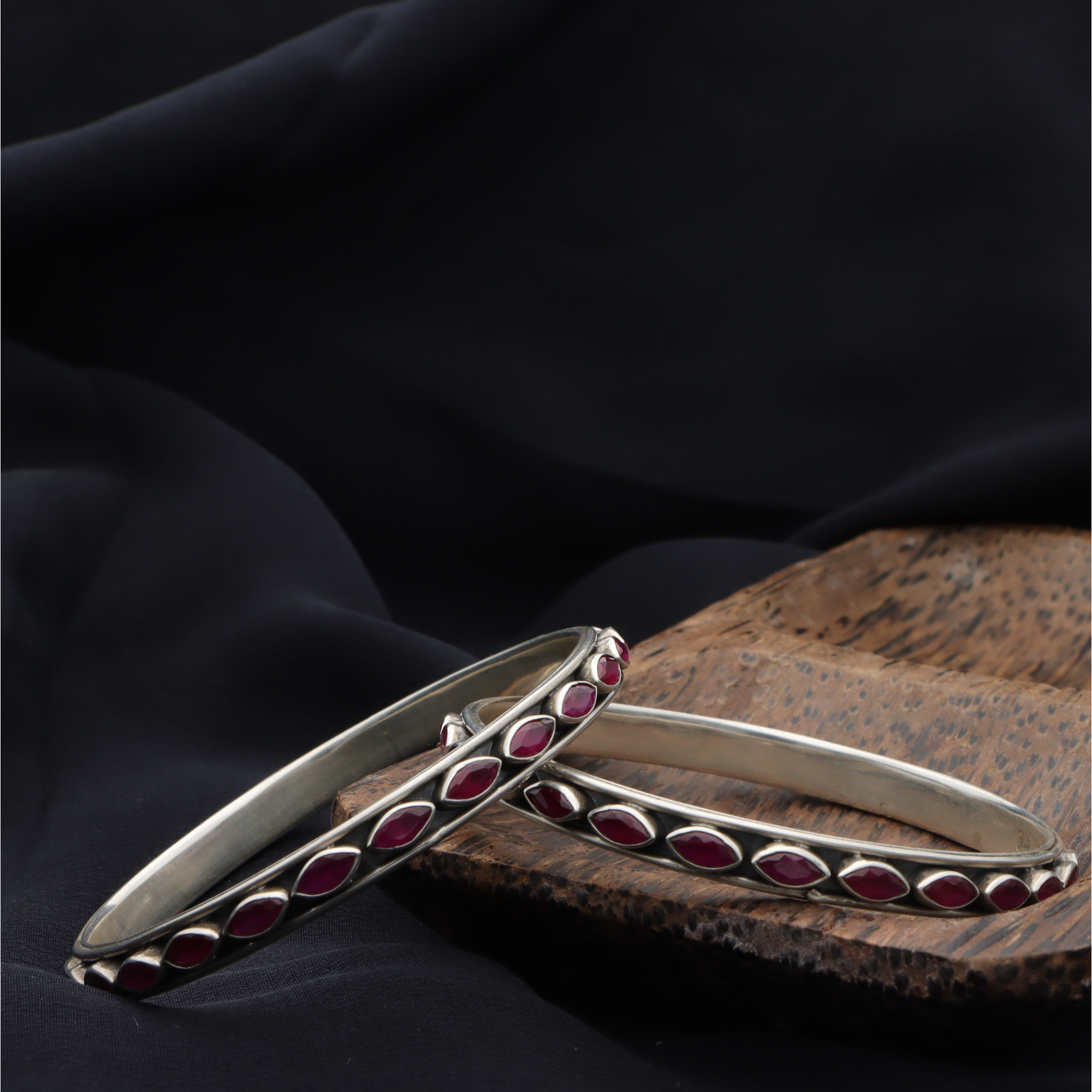 Silver Antique Ruby Bangle