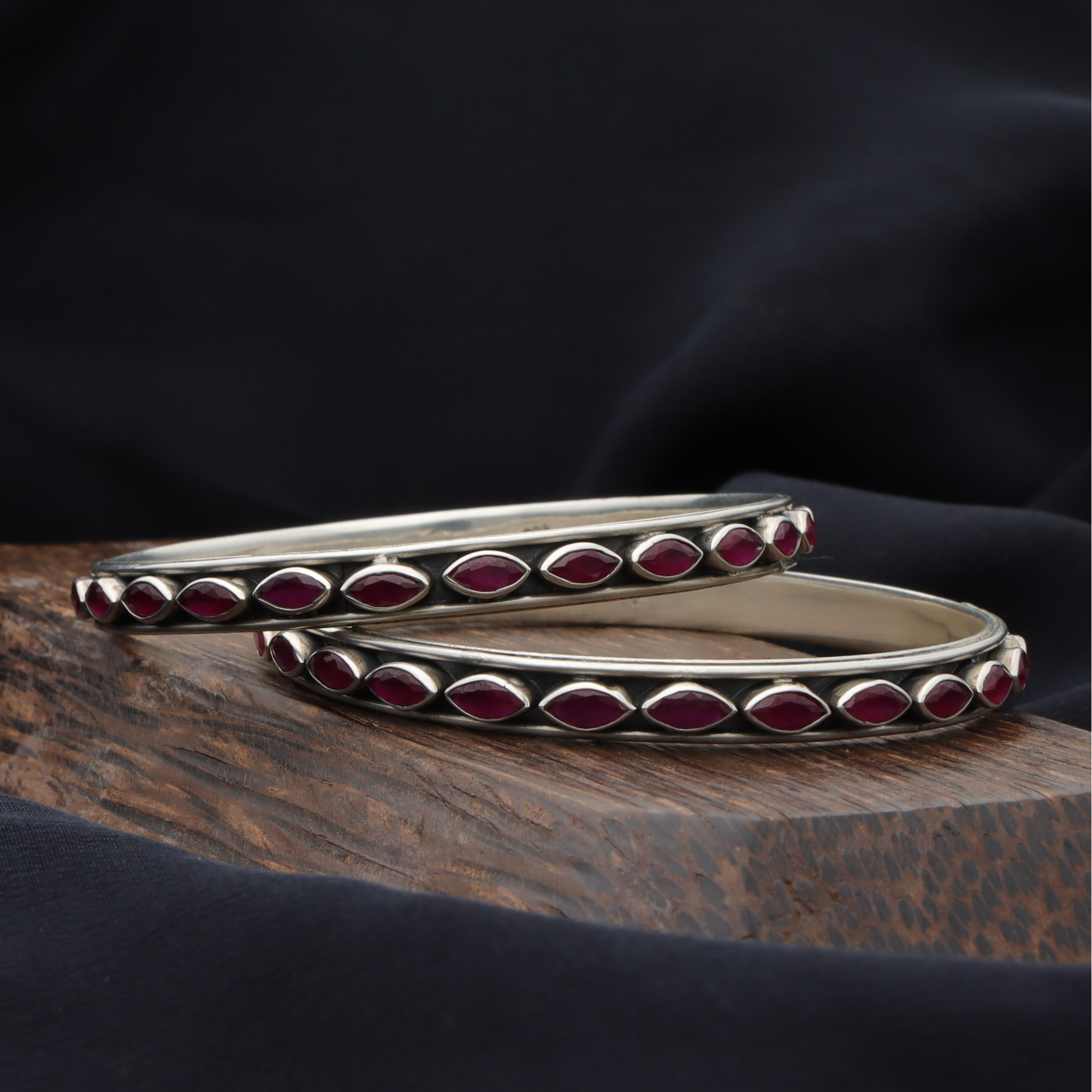 Silver Antique Ruby Bangle