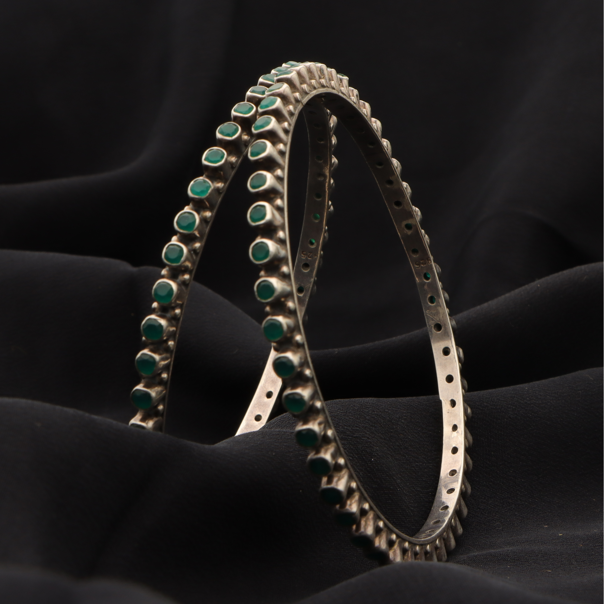 Silver Antique Green stone Bangle