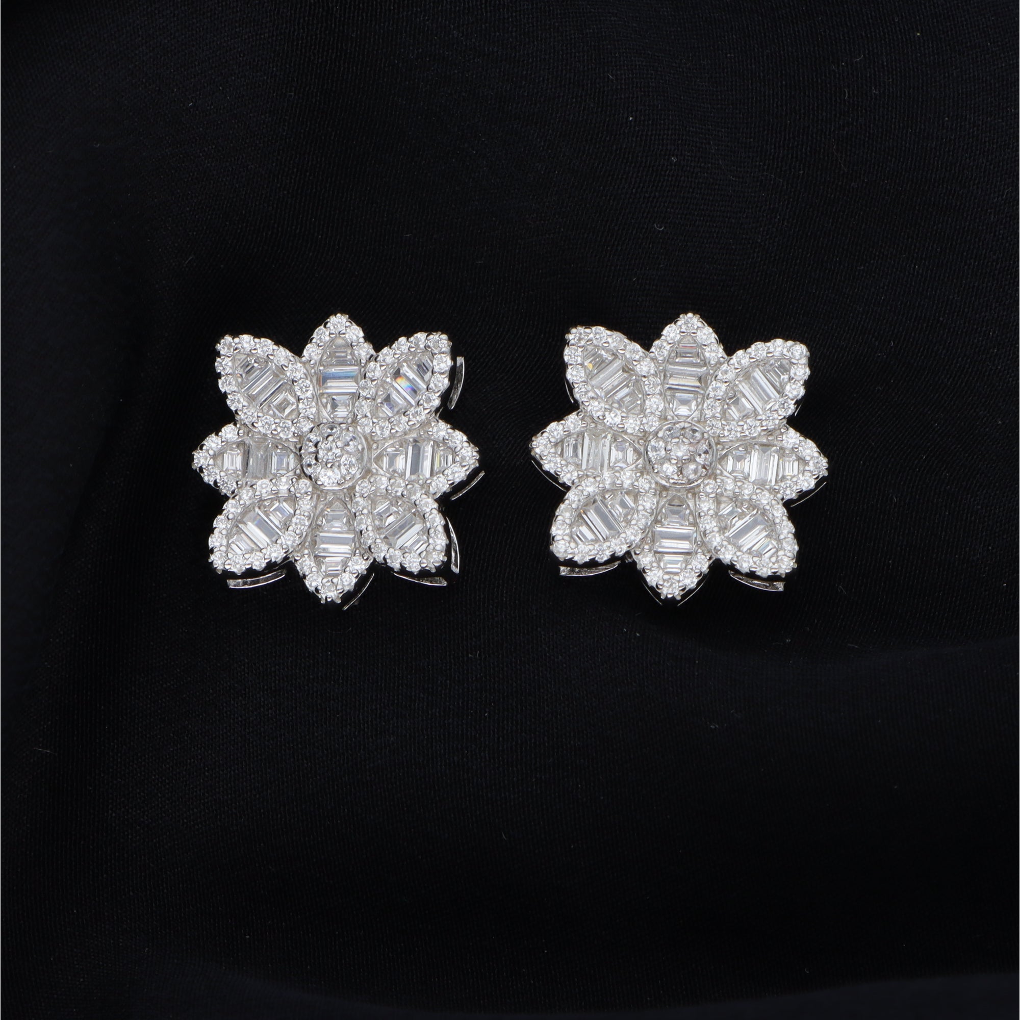 Silver Zircon Flower Studs