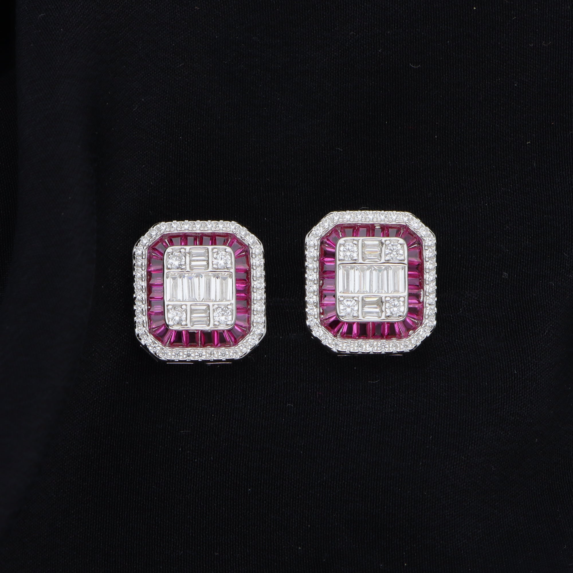 Silver Border Pink Zircon Studs