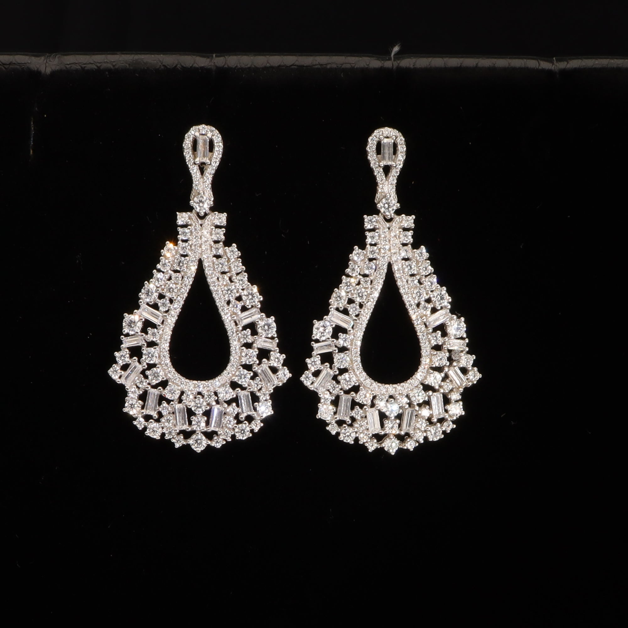 Silver Zircon Oval Drop Dangler