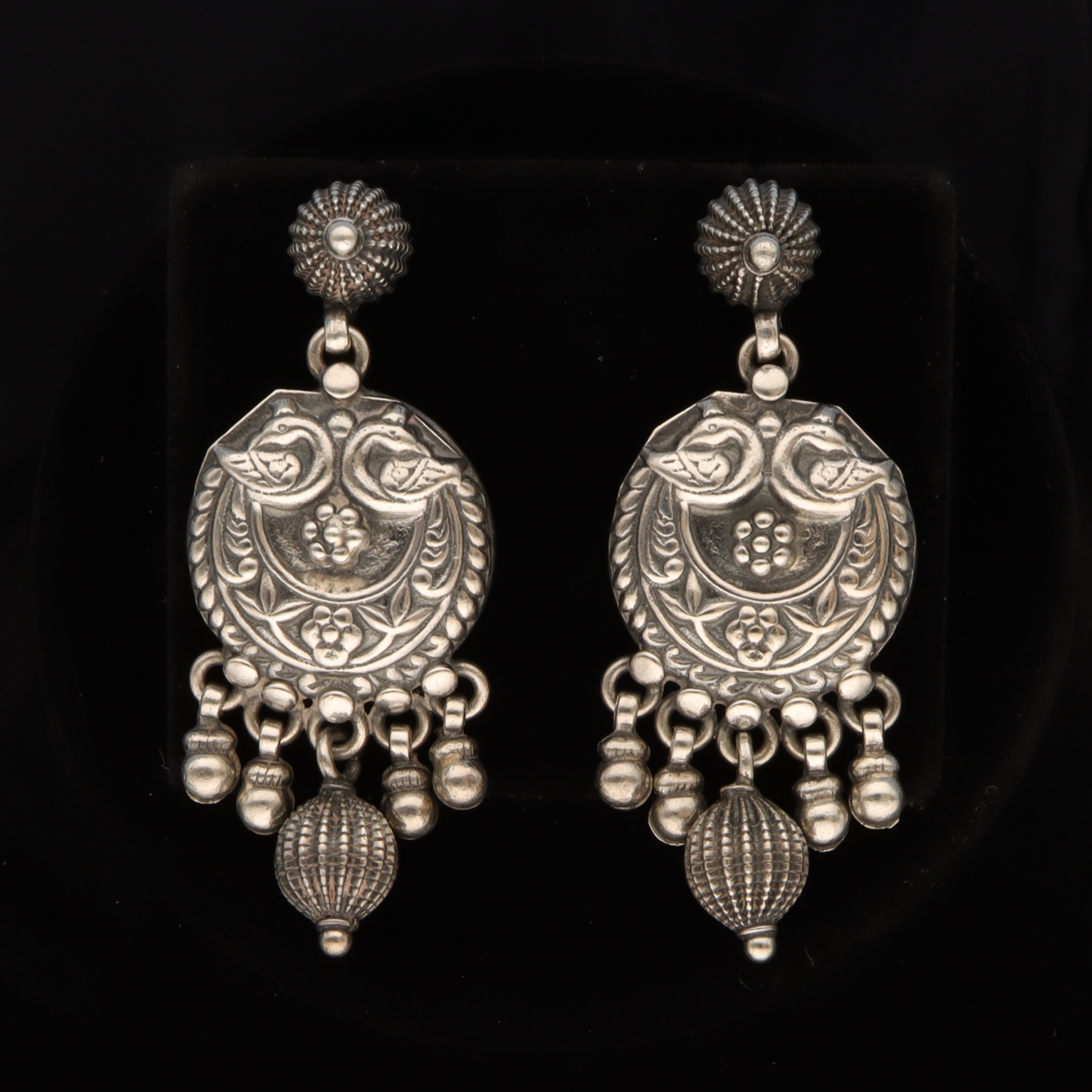 Silver Peacock Drop Earrings