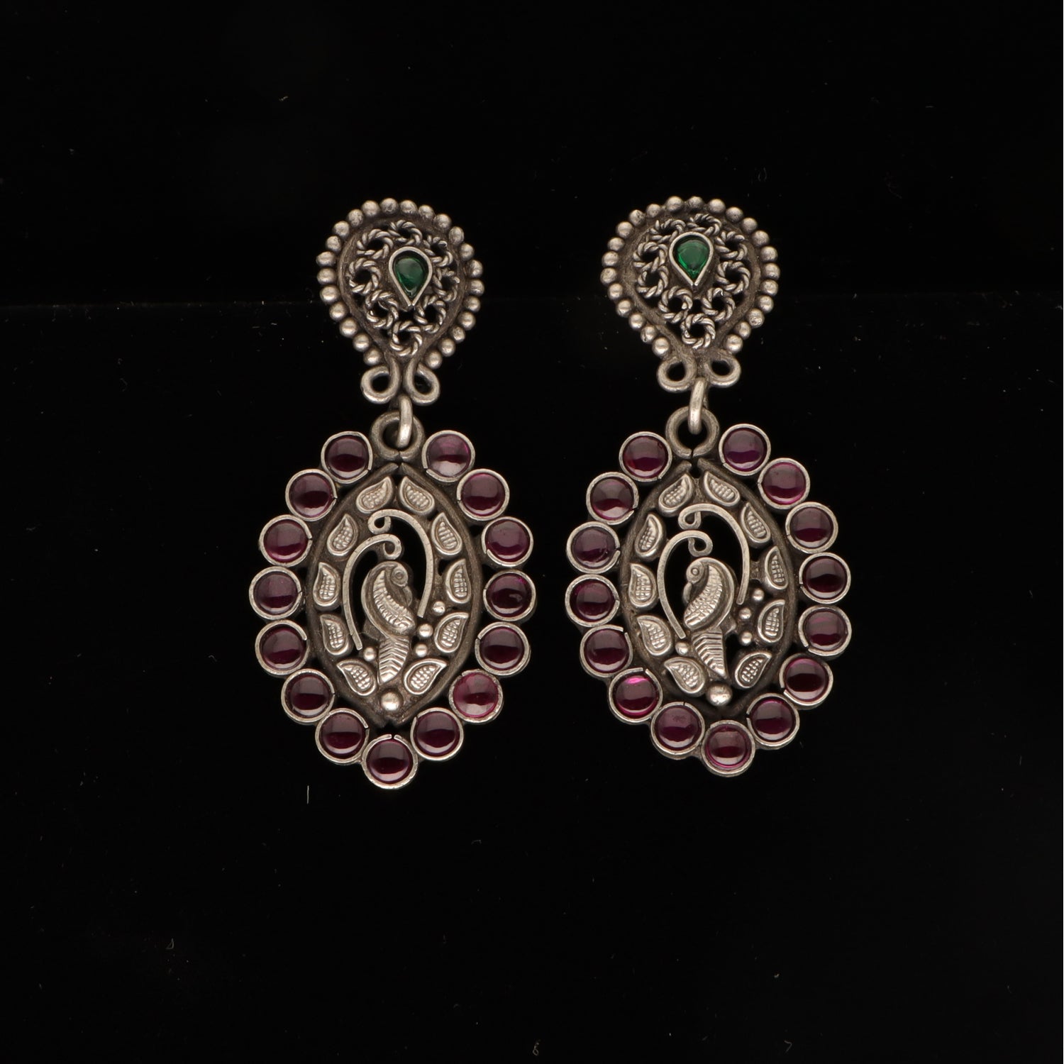 Silver  Peacock Drop Earring