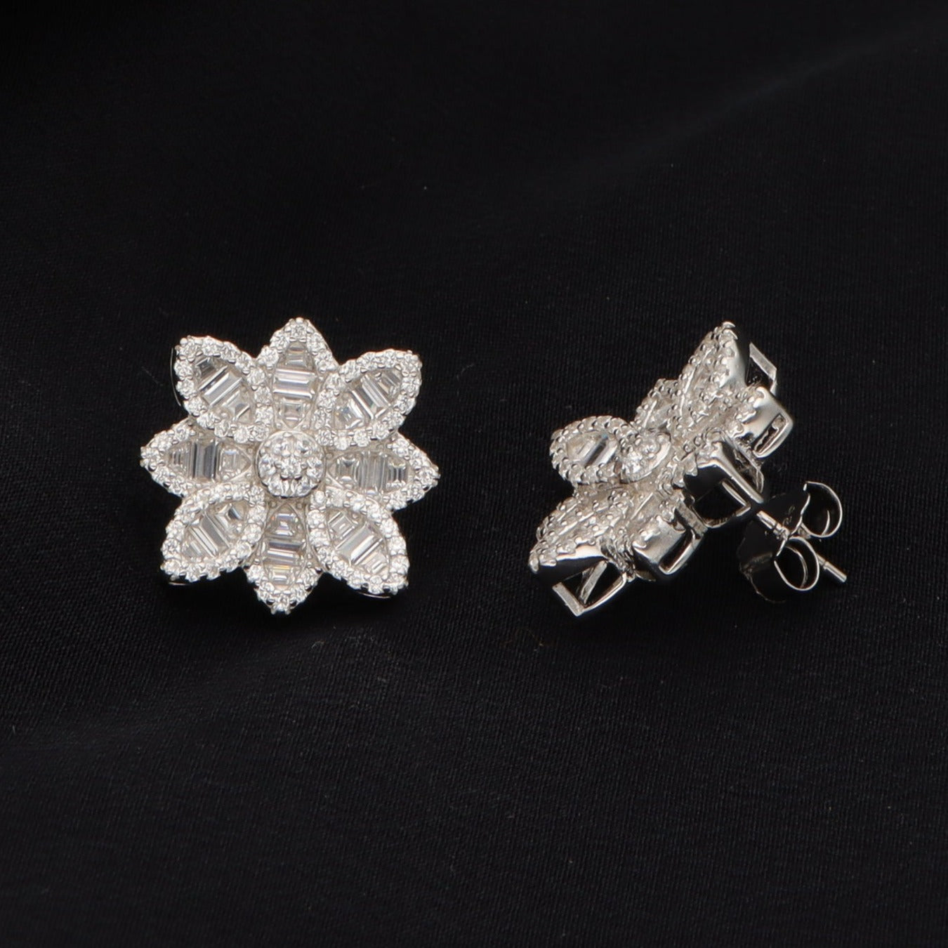 Silver Zircon Flower Studs