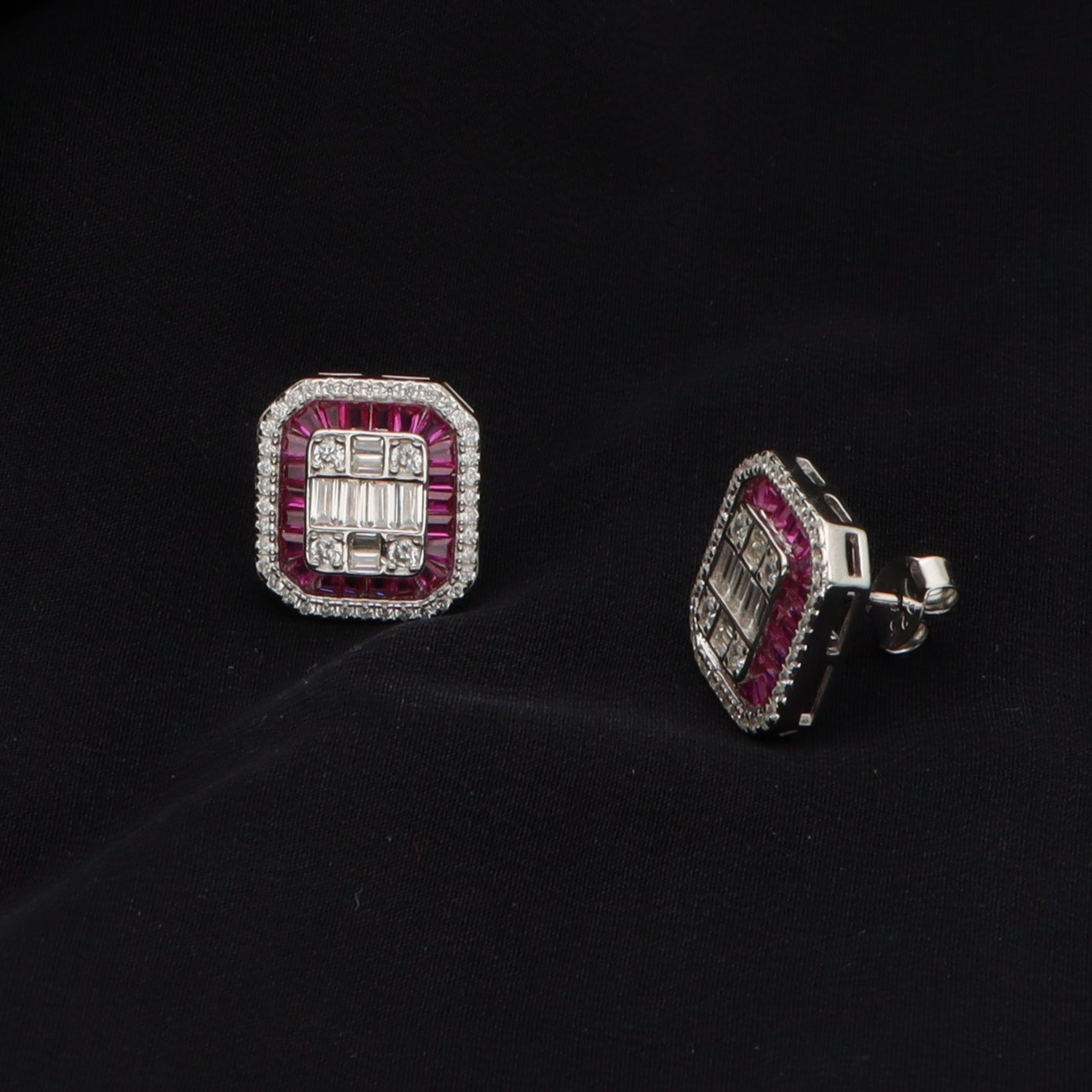 Silver Border Pink Zircon Studs