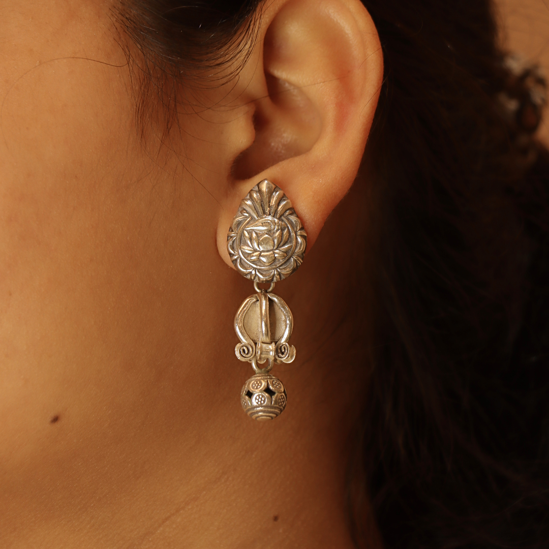 Silver Flower Drop Antique Earring