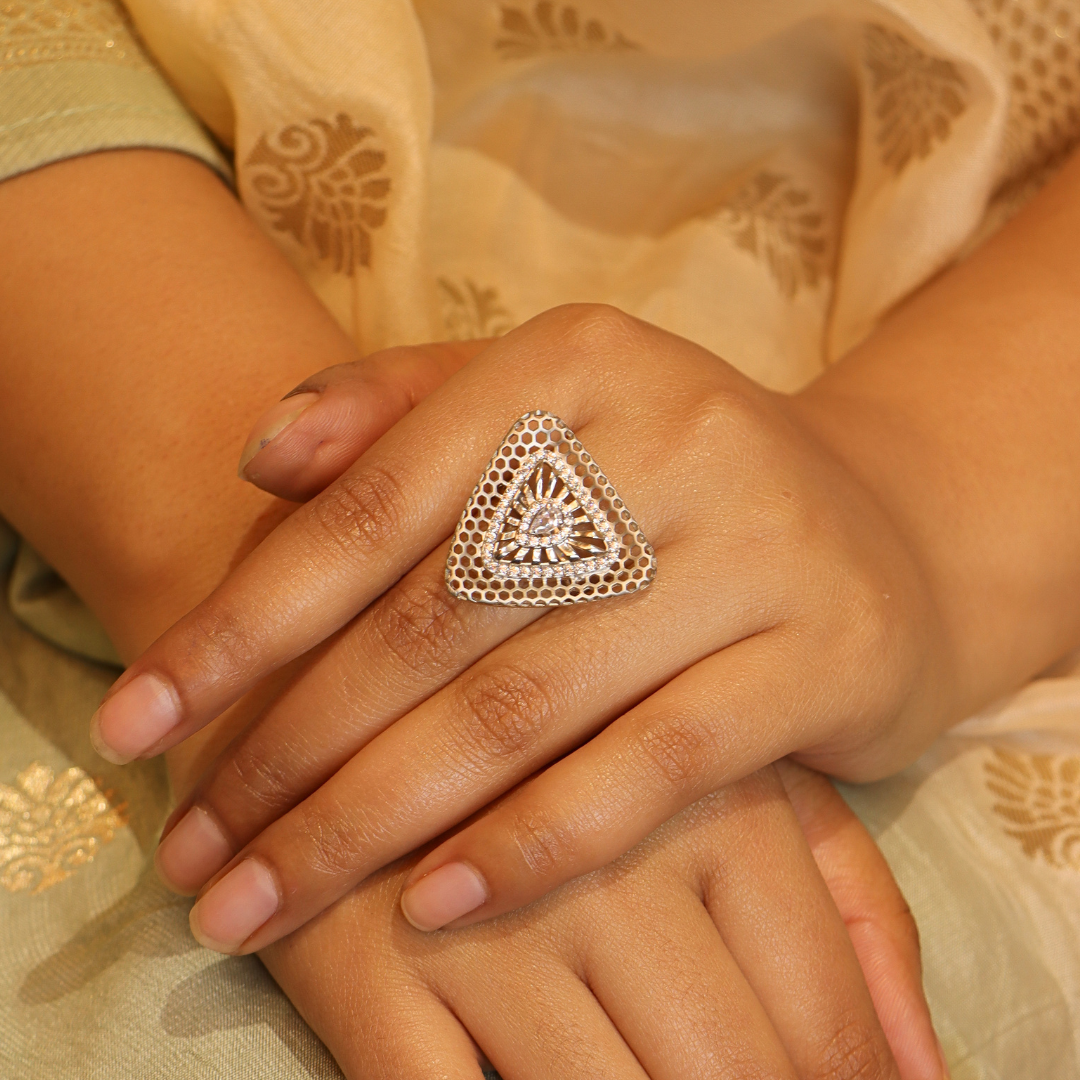 Silver Zircon Studded Ring