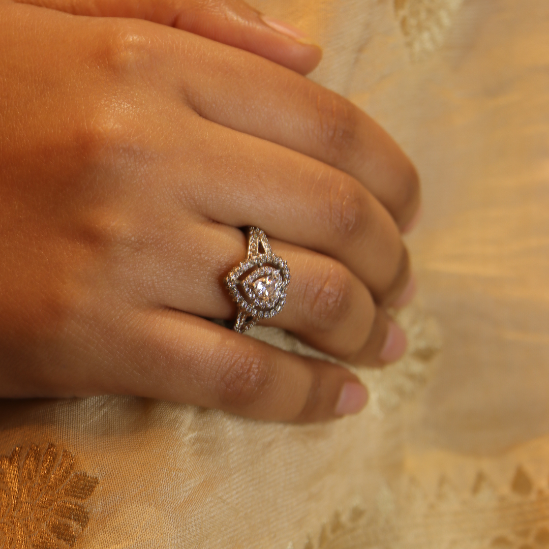 Silver Zircon studded Heart Shape Ring