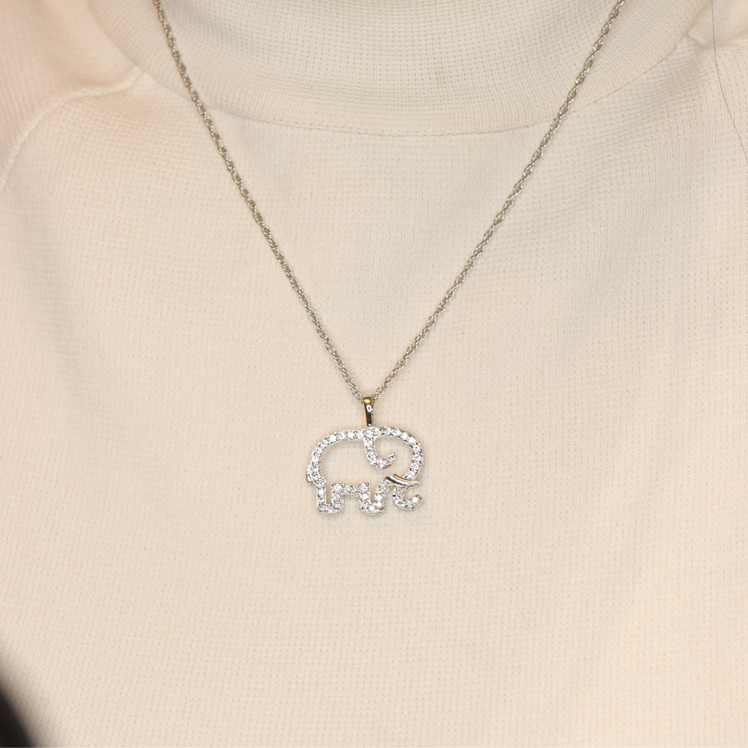 Silver Zircon Elephant Studded Necklace