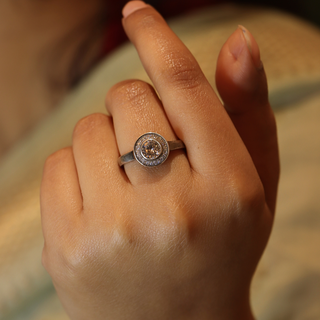 Silver Zircon Studded Ring