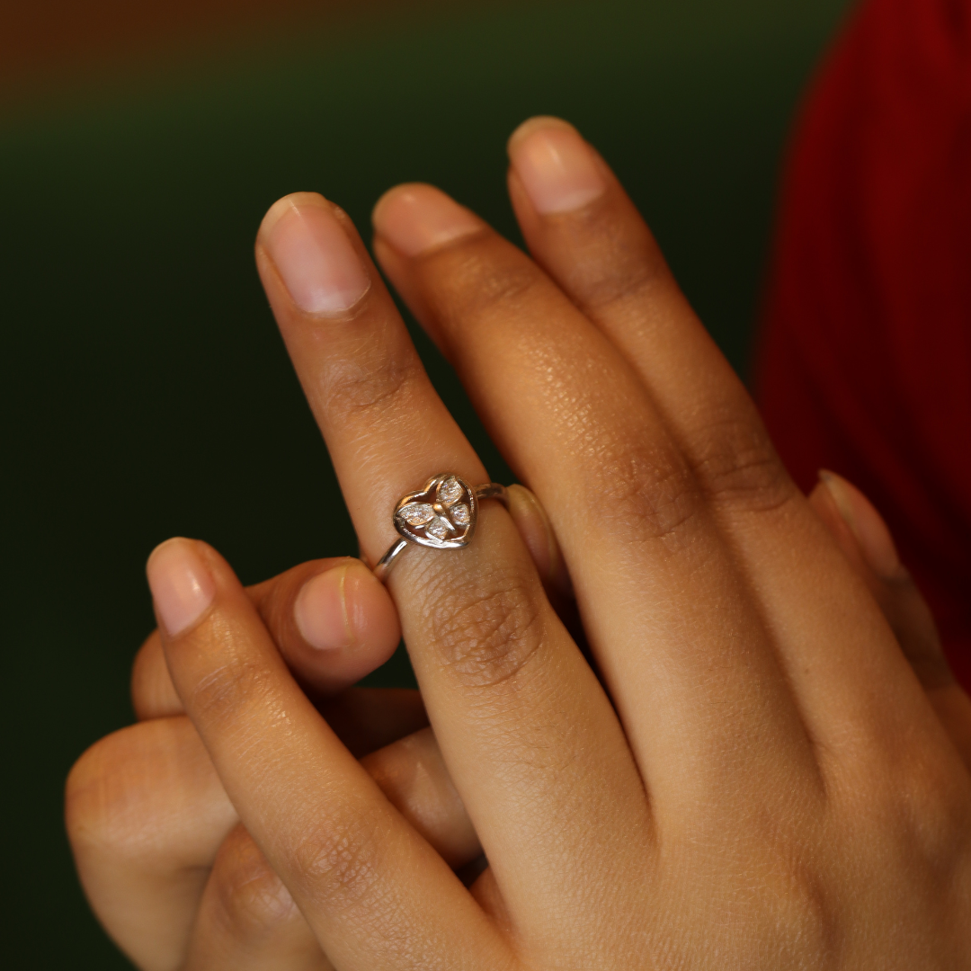 Silver Butterfly Zircon Studded Ring