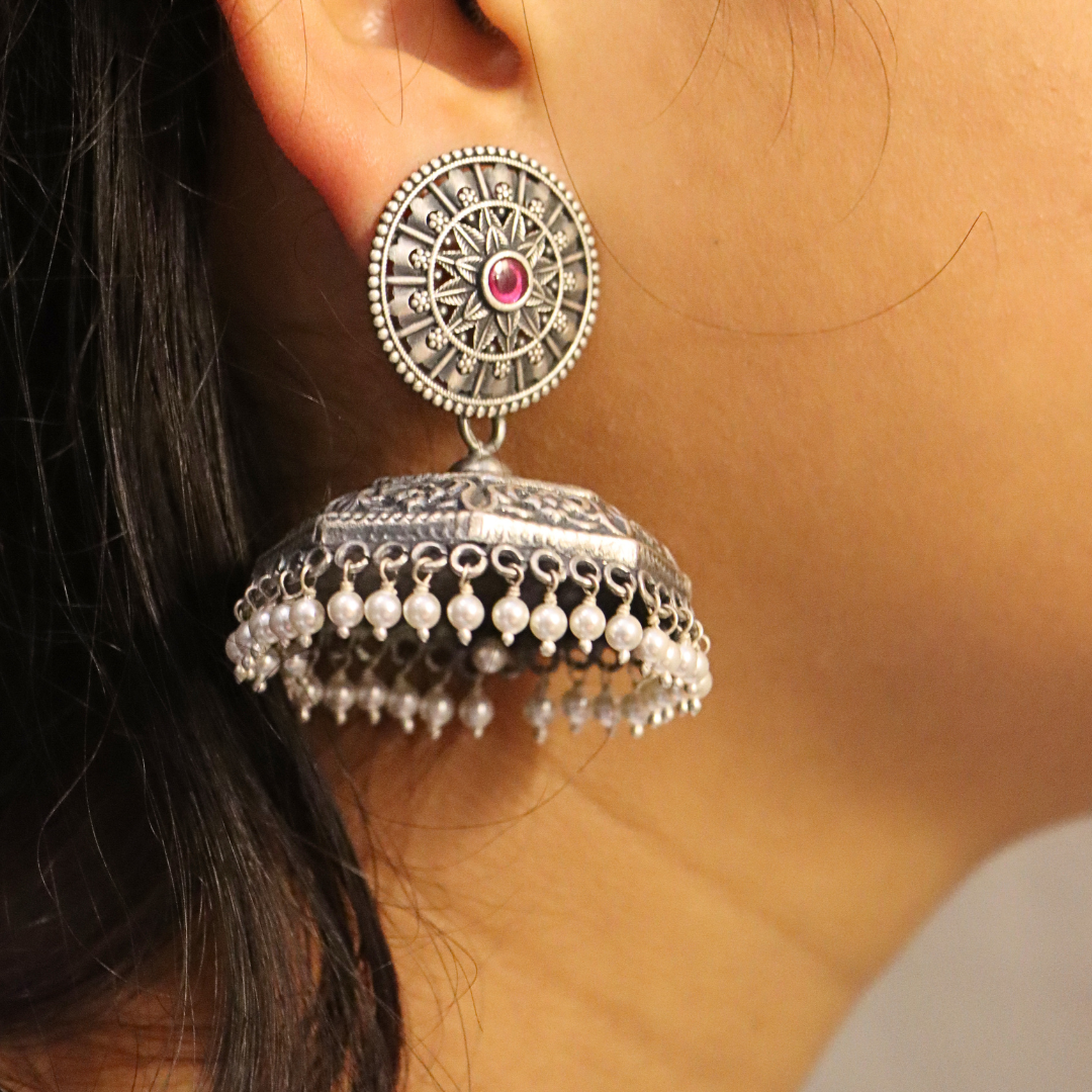 Silver Peard Layered Shahi Jhumka