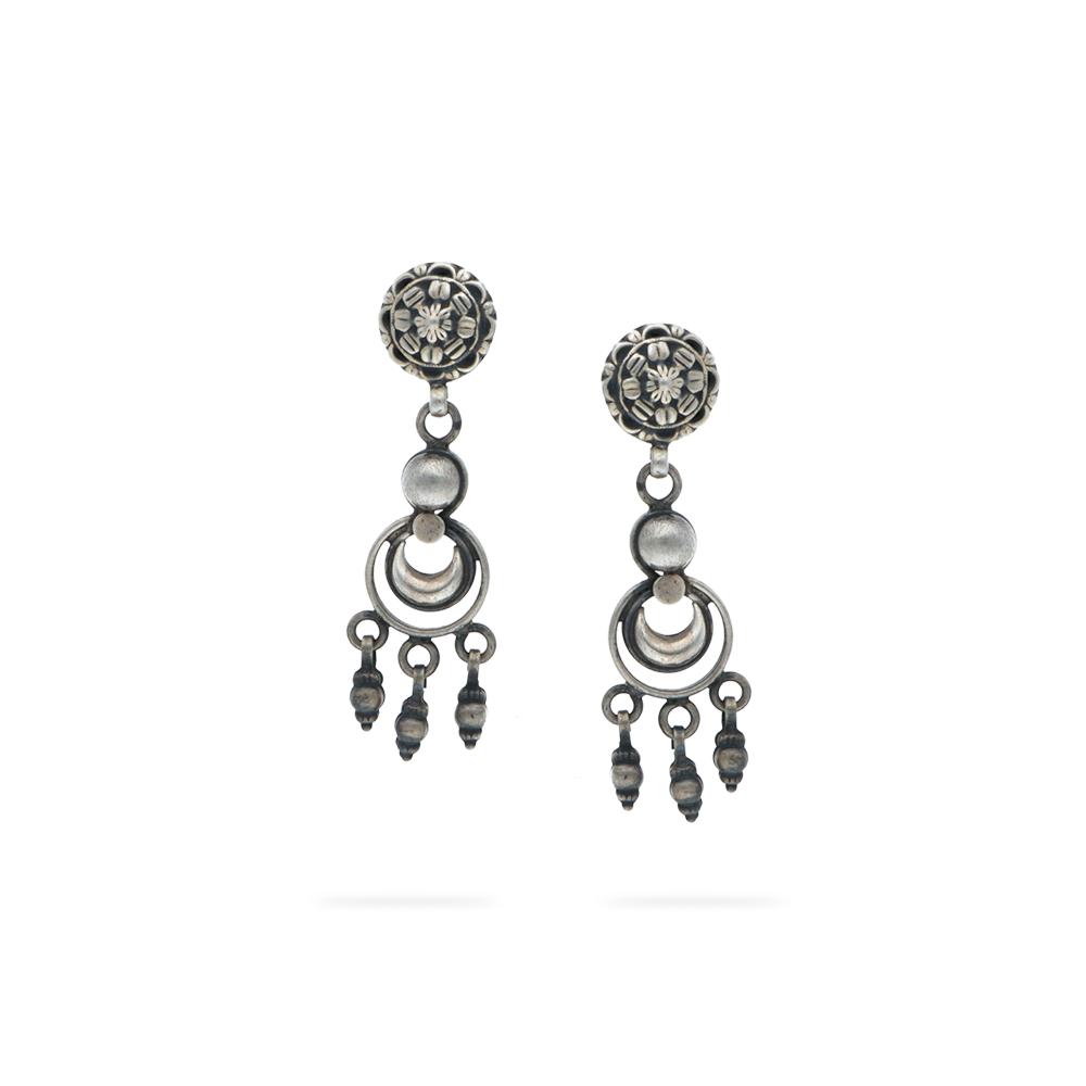 Beautiful Chand inscribed silver drop earrings set