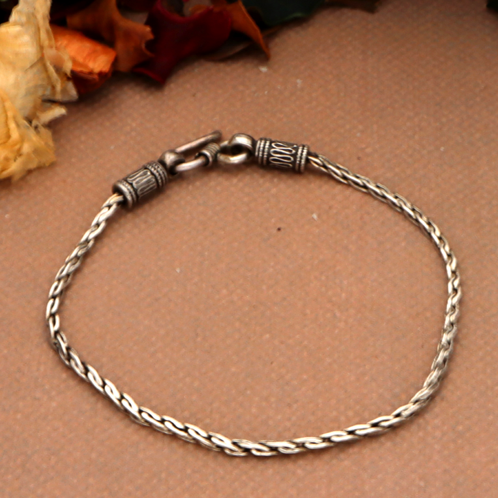 Classic cable chained elegant fancy clasp silver bracelet