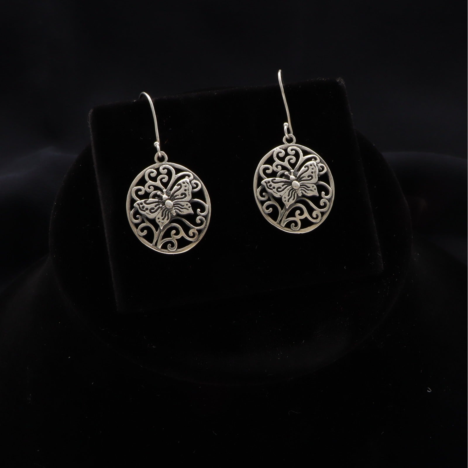 Silver Butterfly Antique Earrings