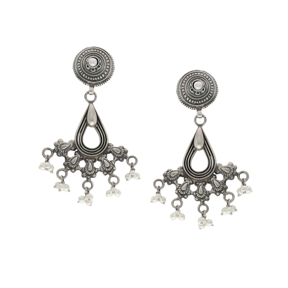 Pearl studded gorgeous teardrop silver earrings